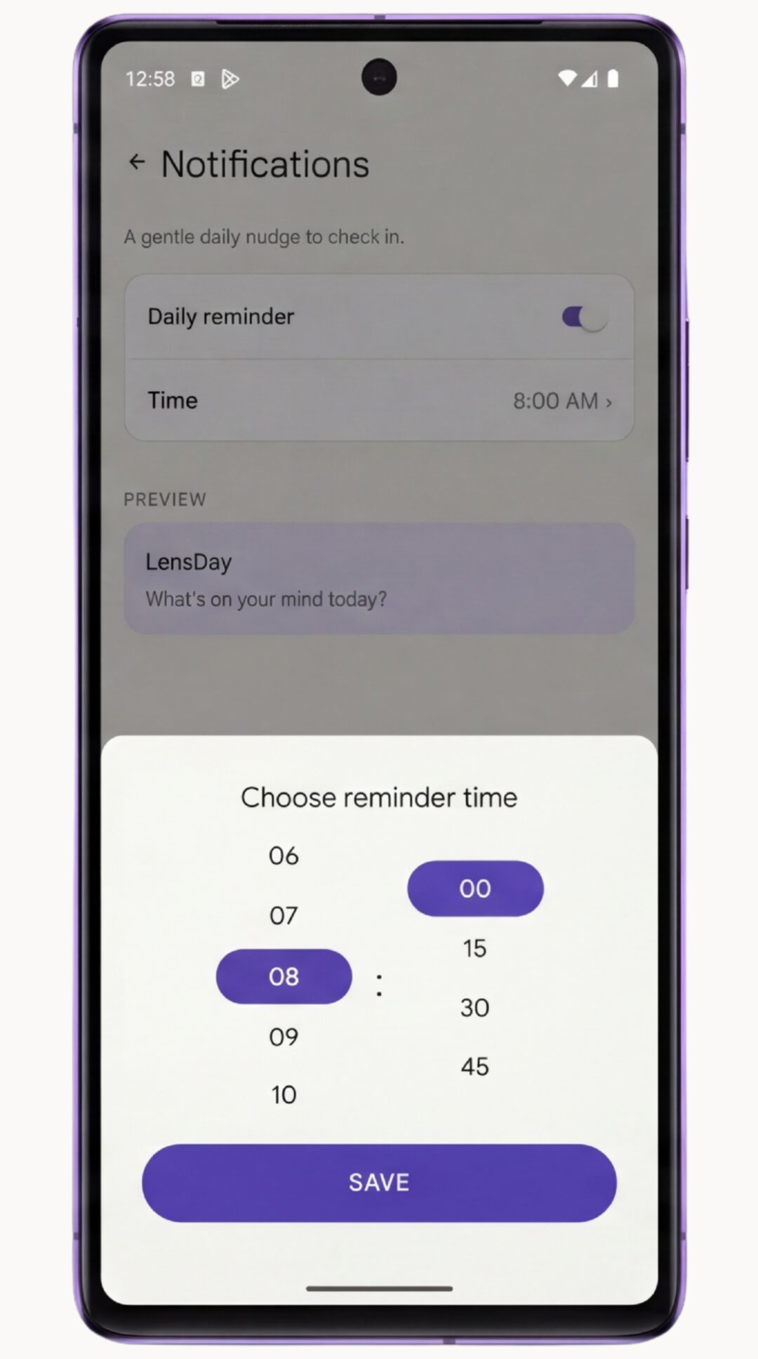 Choosing your reminder time