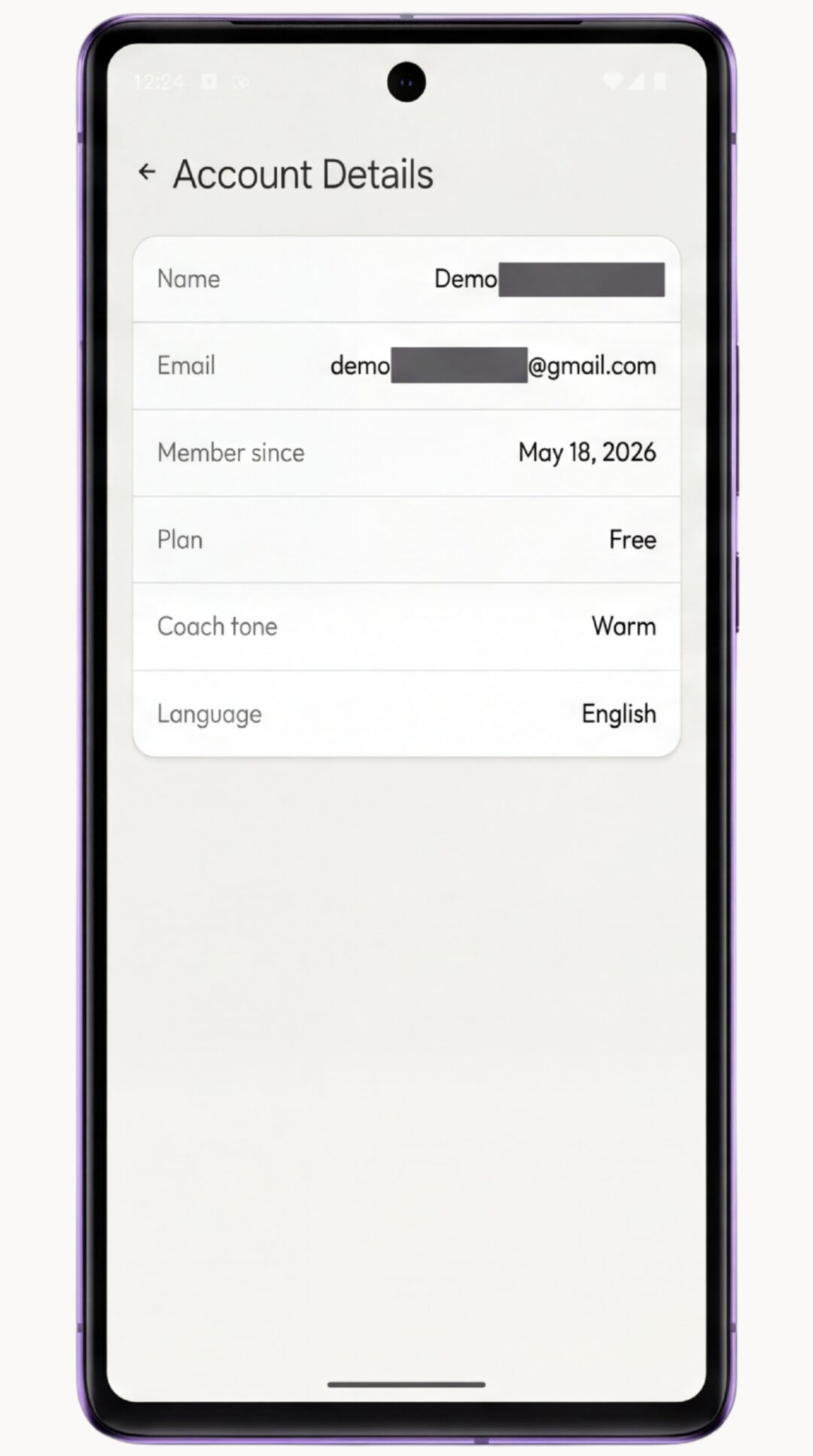 Your account details