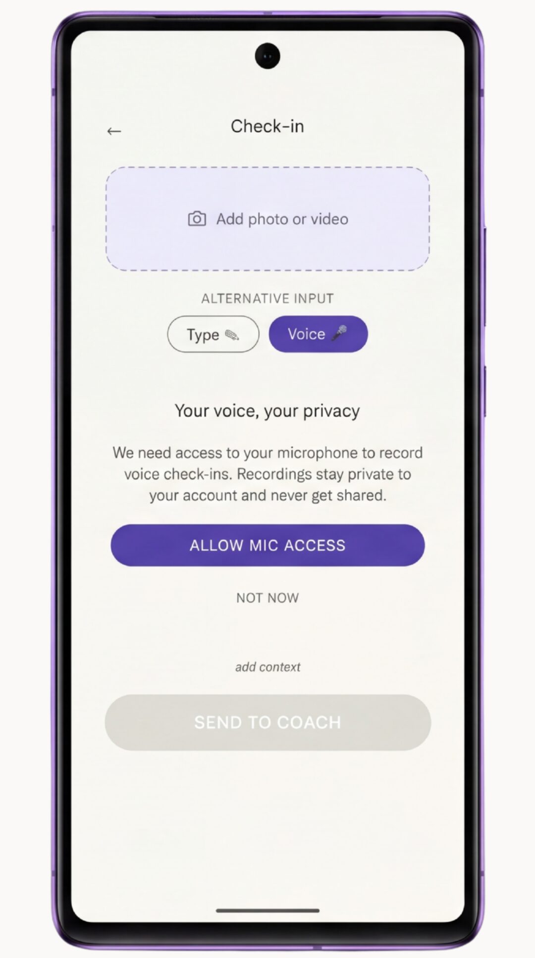 The microphone-permission prompt — tap Allow